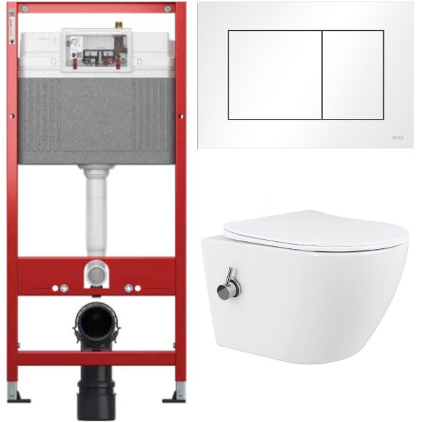 Комплект: инсталляция TECEbase kit 9400413 с белой кнопкой и подвесным унитазом Amore di Mare Lenza Tornado Bidet P252-XT